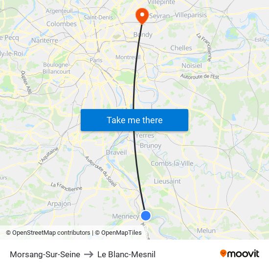 Morsang-Sur-Seine to Le Blanc-Mesnil map