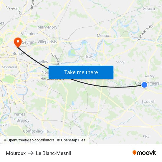 Mouroux to Le Blanc-Mesnil map