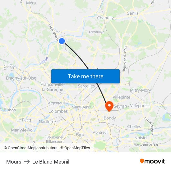 Mours to Le Blanc-Mesnil map