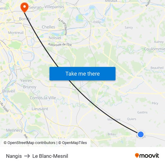 Nangis to Le Blanc-Mesnil map