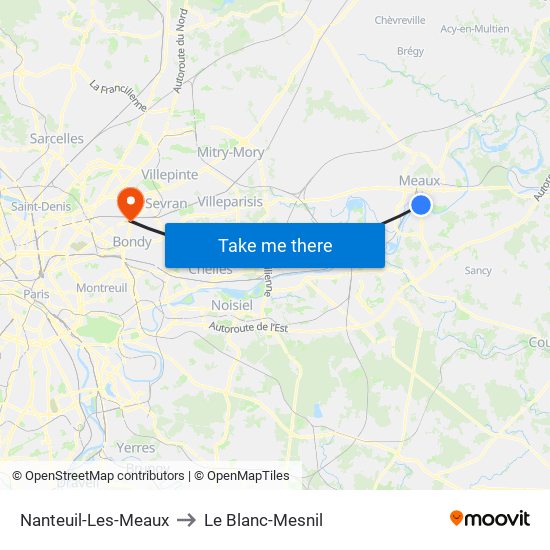 Nanteuil-Les-Meaux to Le Blanc-Mesnil map