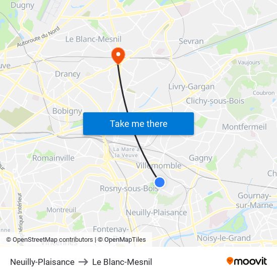 Neuilly-Plaisance to Le Blanc-Mesnil map