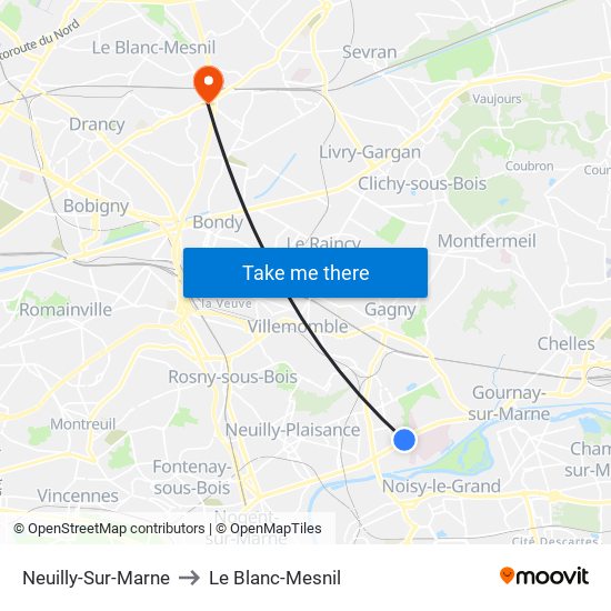 Neuilly-Sur-Marne to Le Blanc-Mesnil map