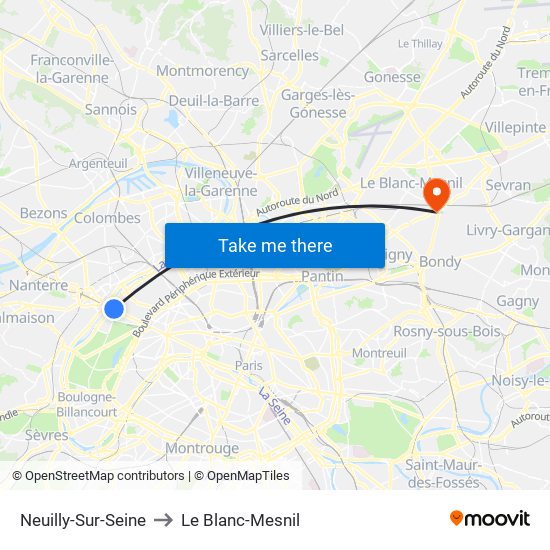 Neuilly-Sur-Seine to Le Blanc-Mesnil map