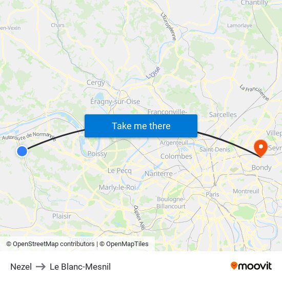 Nezel to Le Blanc-Mesnil map