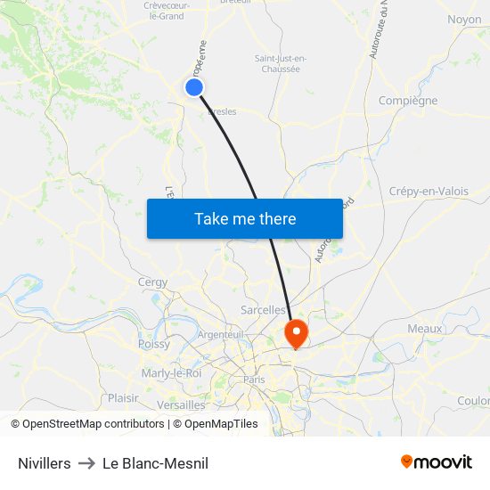 Nivillers to Le Blanc-Mesnil map