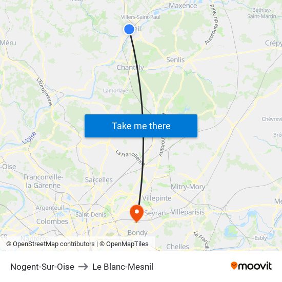 Nogent-Sur-Oise to Le Blanc-Mesnil map