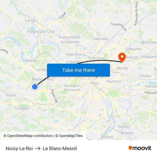 Noisy-Le-Roi to Le Blanc-Mesnil map