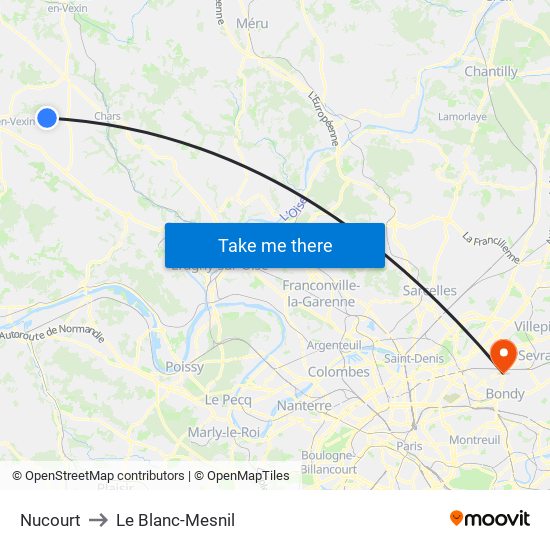 Nucourt to Le Blanc-Mesnil map