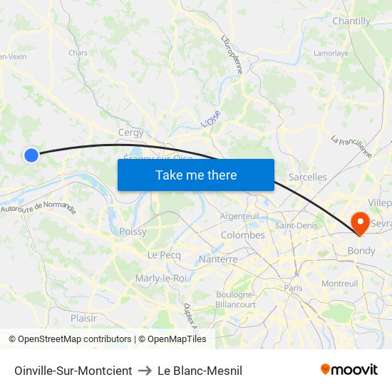 Oinville-Sur-Montcient to Le Blanc-Mesnil map