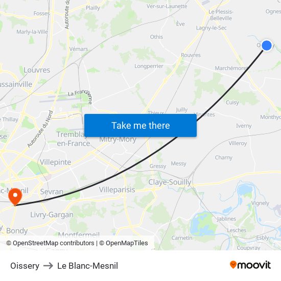 Oissery to Le Blanc-Mesnil map