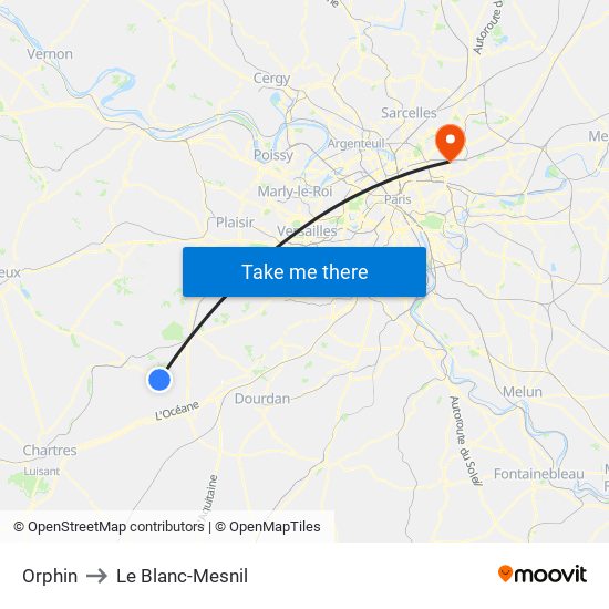 Orphin to Le Blanc-Mesnil map