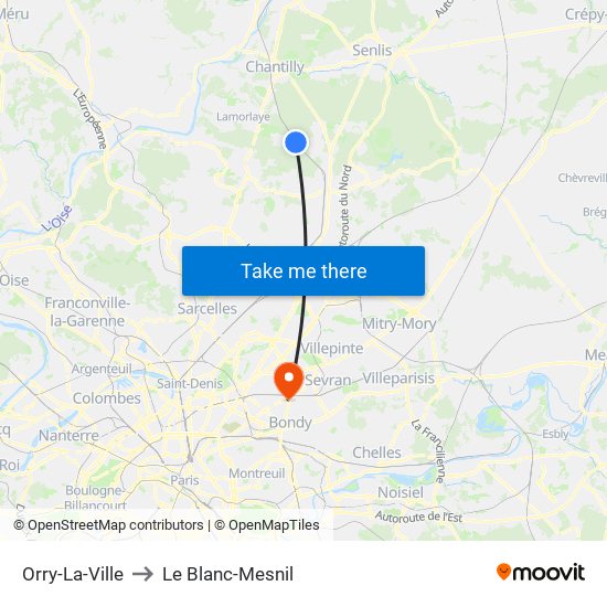 Orry-La-Ville to Le Blanc-Mesnil map