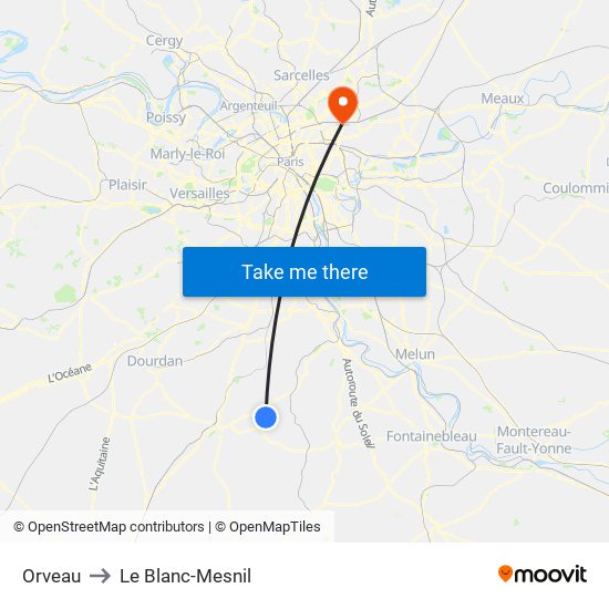 Orveau to Le Blanc-Mesnil map