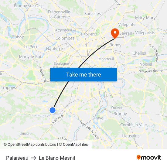 Palaiseau to Le Blanc-Mesnil map