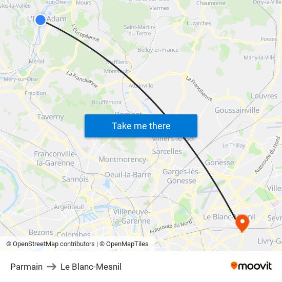 Parmain to Le Blanc-Mesnil map