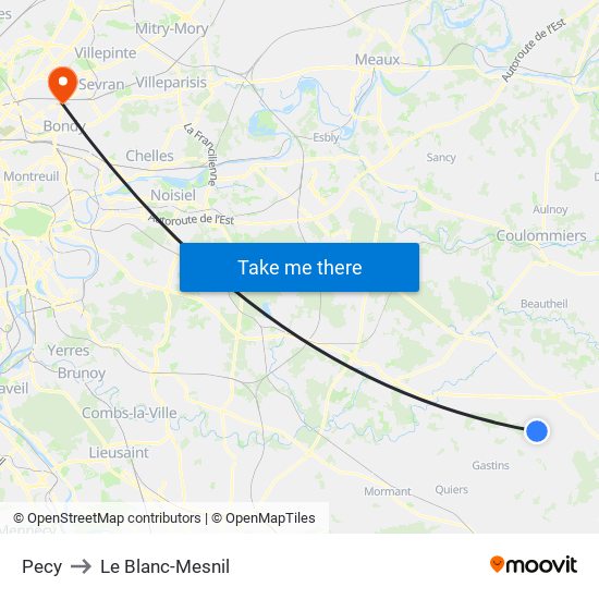 Pecy to Le Blanc-Mesnil map