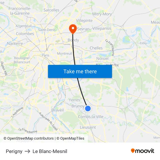 Perigny to Le Blanc-Mesnil map