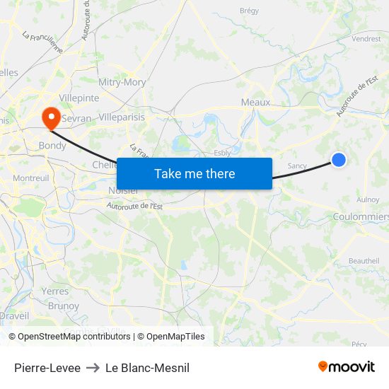 Pierre-Levee to Le Blanc-Mesnil map