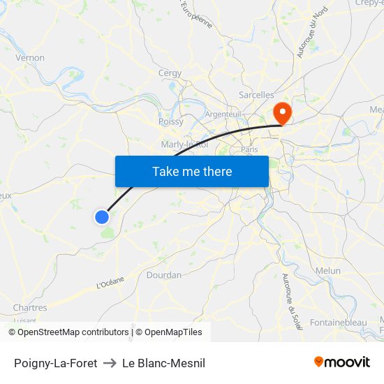 Poigny-La-Foret to Le Blanc-Mesnil map