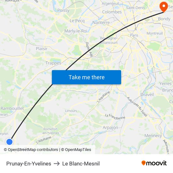 Prunay-En-Yvelines to Le Blanc-Mesnil map