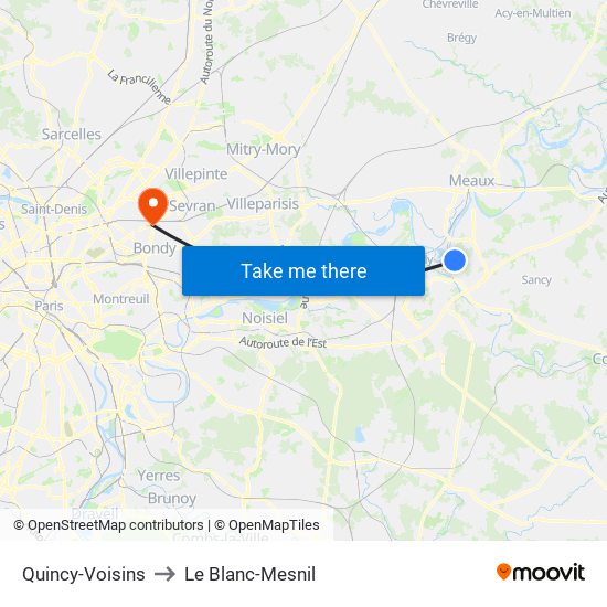 Quincy-Voisins to Le Blanc-Mesnil map