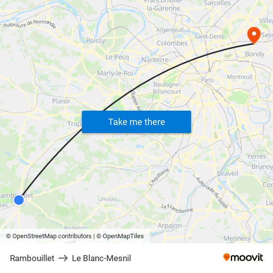 Rambouillet to Le Blanc-Mesnil map