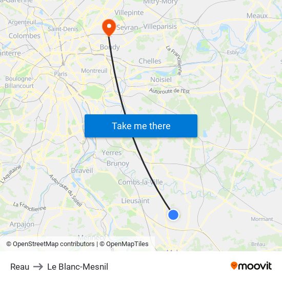 Reau to Le Blanc-Mesnil map