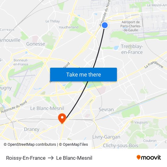 Roissy-En-France to Le Blanc-Mesnil map