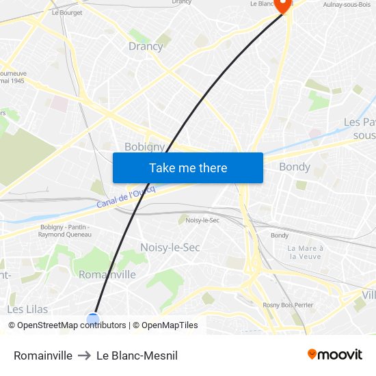 Romainville to Le Blanc-Mesnil map