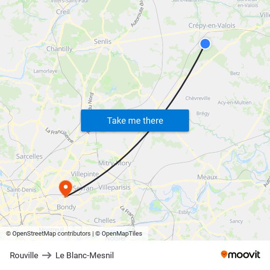Rouville to Le Blanc-Mesnil map