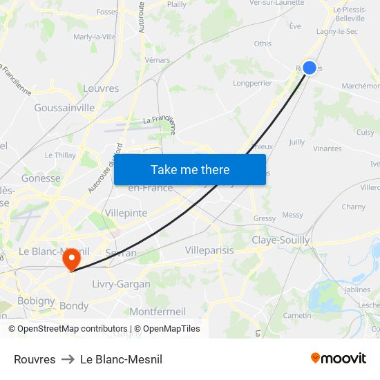 Rouvres to Le Blanc-Mesnil map