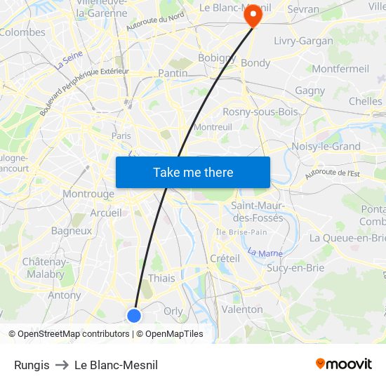Rungis to Le Blanc-Mesnil map