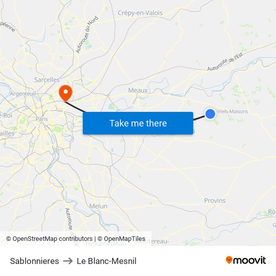 Sablonnieres to Le Blanc-Mesnil map