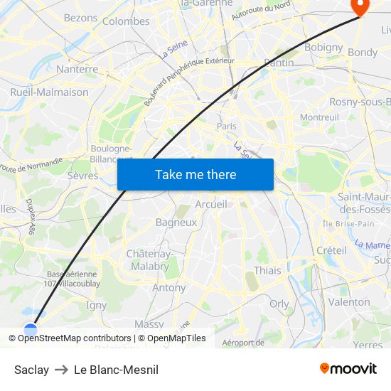 Saclay to Le Blanc-Mesnil map