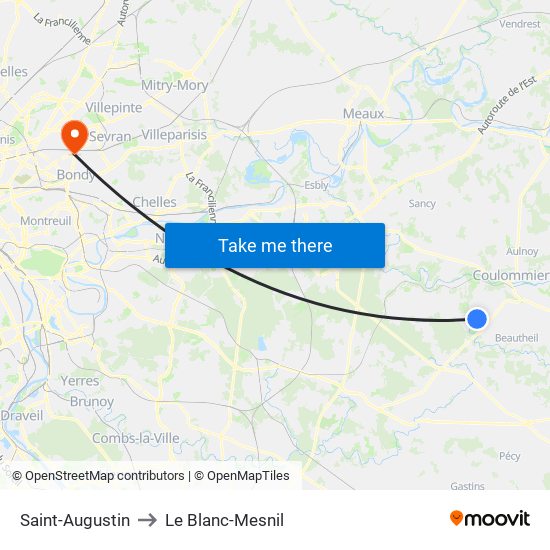 Saint-Augustin to Le Blanc-Mesnil map