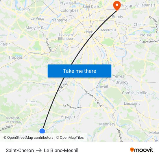 Saint-Cheron to Le Blanc-Mesnil map