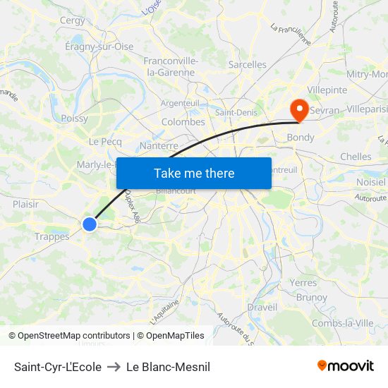 Saint-Cyr-L'Ecole to Le Blanc-Mesnil map