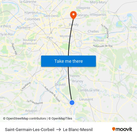 Saint-Germain-Les-Corbeil to Le Blanc-Mesnil map