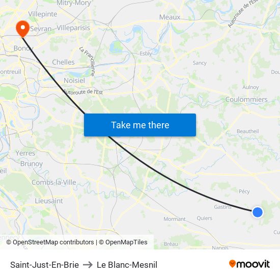 Saint-Just-En-Brie to Le Blanc-Mesnil map
