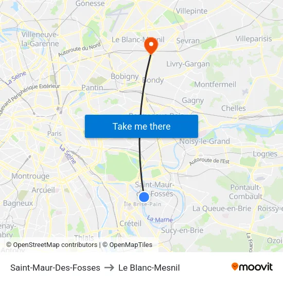 Saint-Maur-Des-Fosses to Le Blanc-Mesnil map