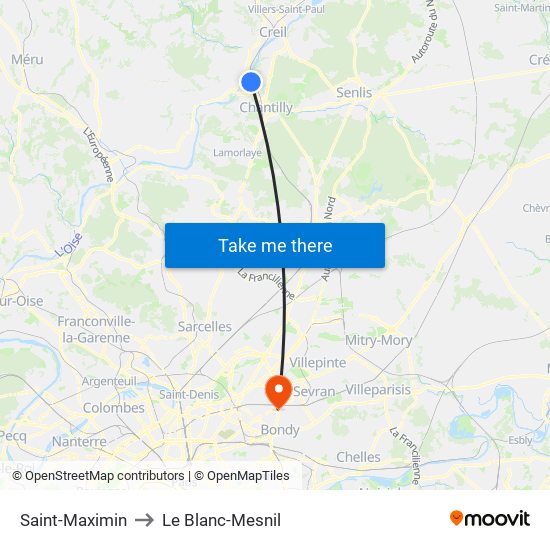 Saint-Maximin to Le Blanc-Mesnil map