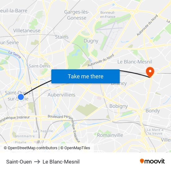 Saint-Ouen to Le Blanc-Mesnil map