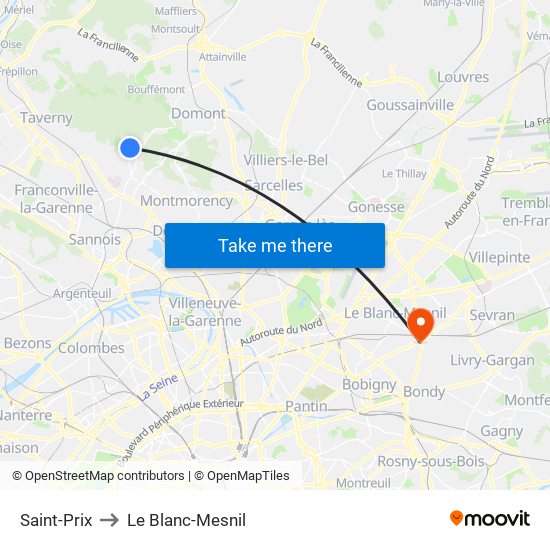 Saint-Prix to Le Blanc-Mesnil map