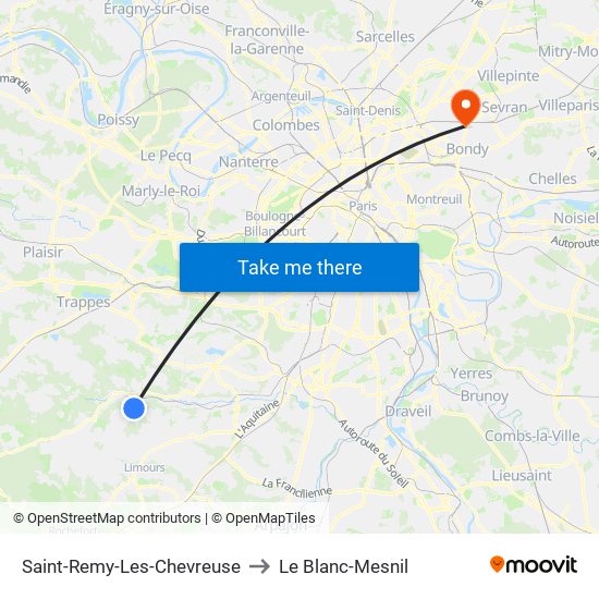 Saint-Remy-Les-Chevreuse to Le Blanc-Mesnil map