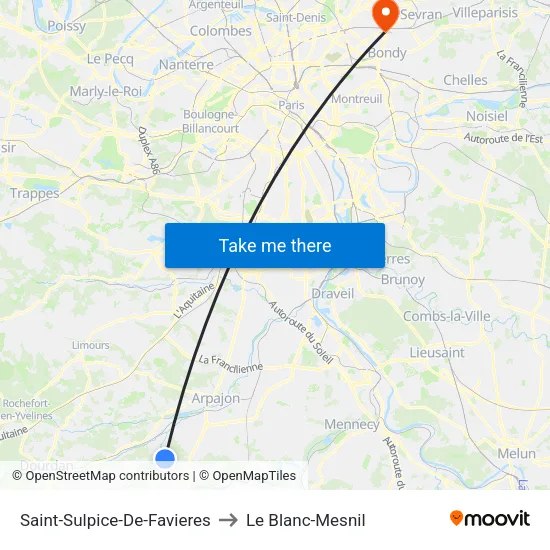 Saint-Sulpice-De-Favieres to Le Blanc-Mesnil map