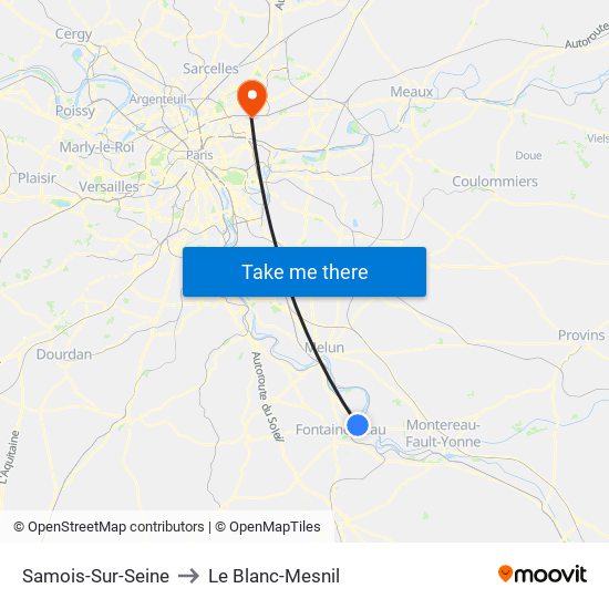 Samois-Sur-Seine to Le Blanc-Mesnil map