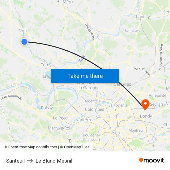 Santeuil to Le Blanc-Mesnil map