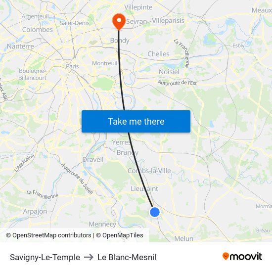 Savigny-Le-Temple to Le Blanc-Mesnil map