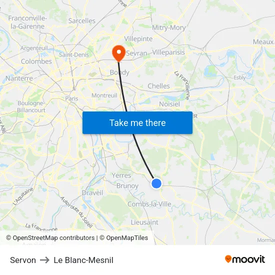 Servon to Le Blanc-Mesnil map